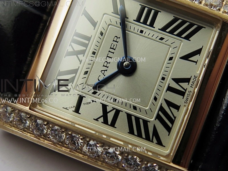 Tank Francaise Ladies 21.2mm Diamond Bezel RG 8848F 1:1 Best Edition Silver Dial on Black Leather Strap Ronda Quartz V2